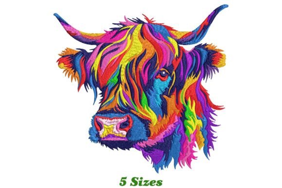 Colorful Highland Cow Head