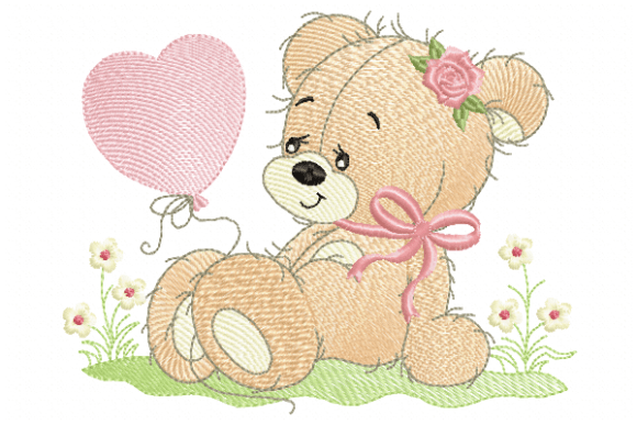 Cute Teddy Bear with Pink Balloon