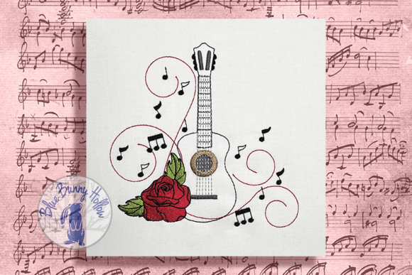 Guitar and Rose Embroidery Design